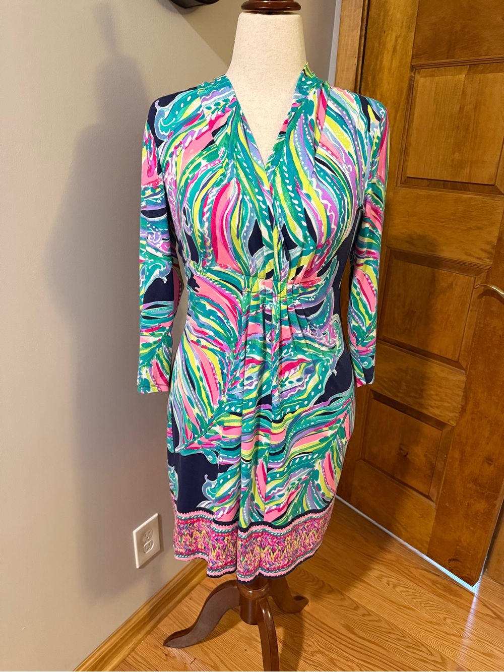 Lilly Pulitzer Navy Multi Faux-Wrap Long Sleeve Dress